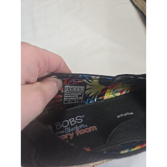 Bobs Skechers Shoes‎ 9 Espadrilles Slip On Comfort Black Tan Fabric Wedge Arch - Picture 10 of 10